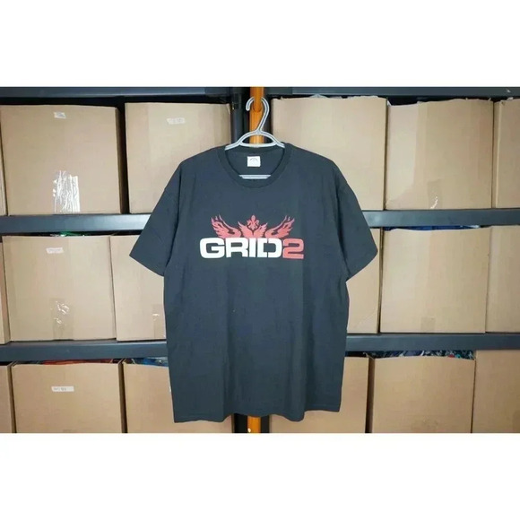Men's L Black Gaming Tshirt Grid 2 Great Material #437 - Picture 1 of 5